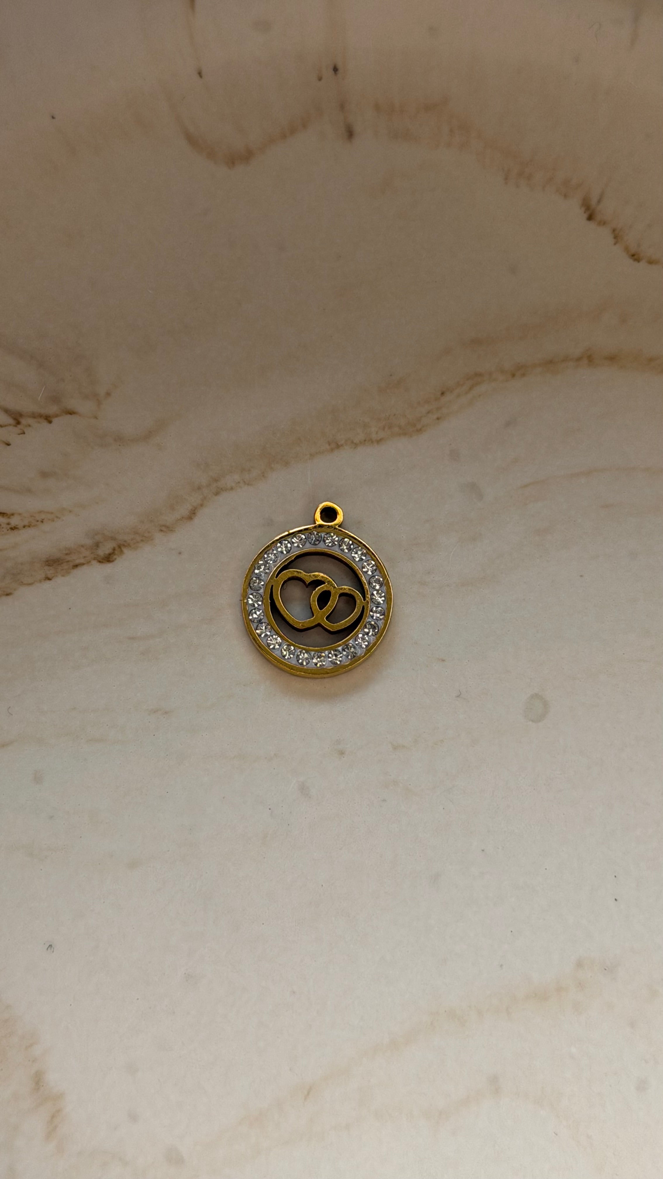 CZ Interlocking Heart Charm - 24kt Gold Plated