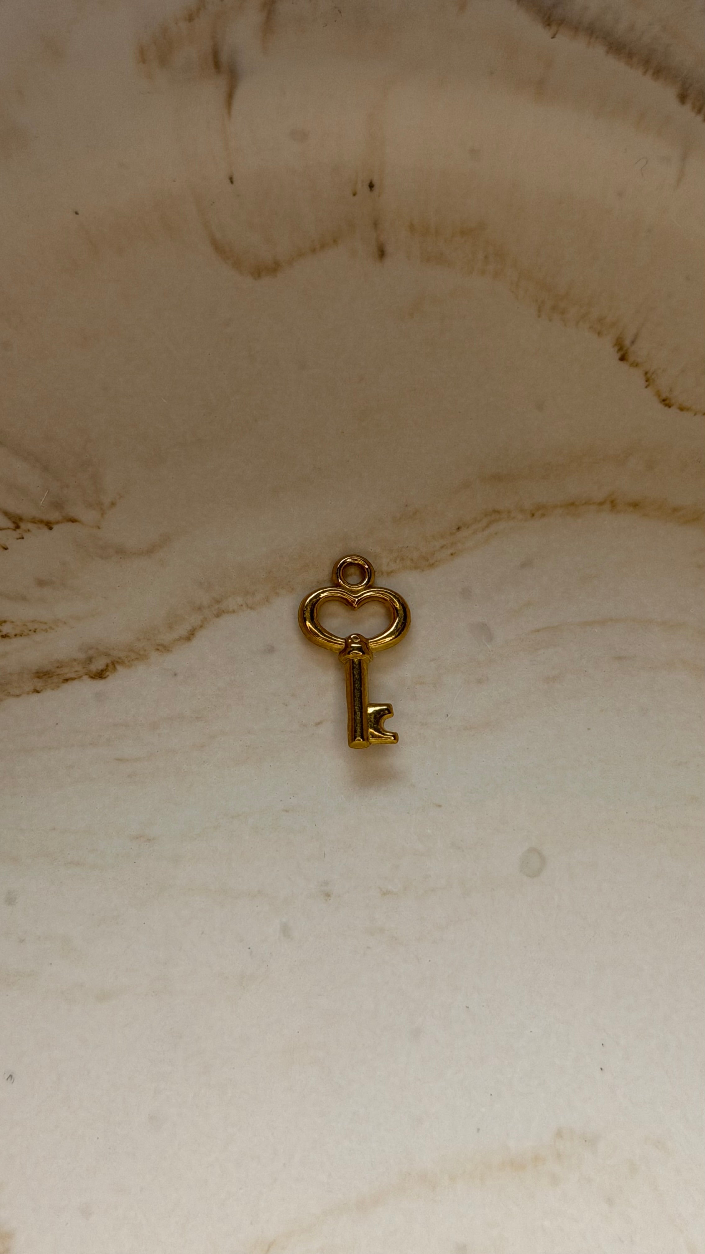 Heart Key Charm - 24kt Gold Plated
