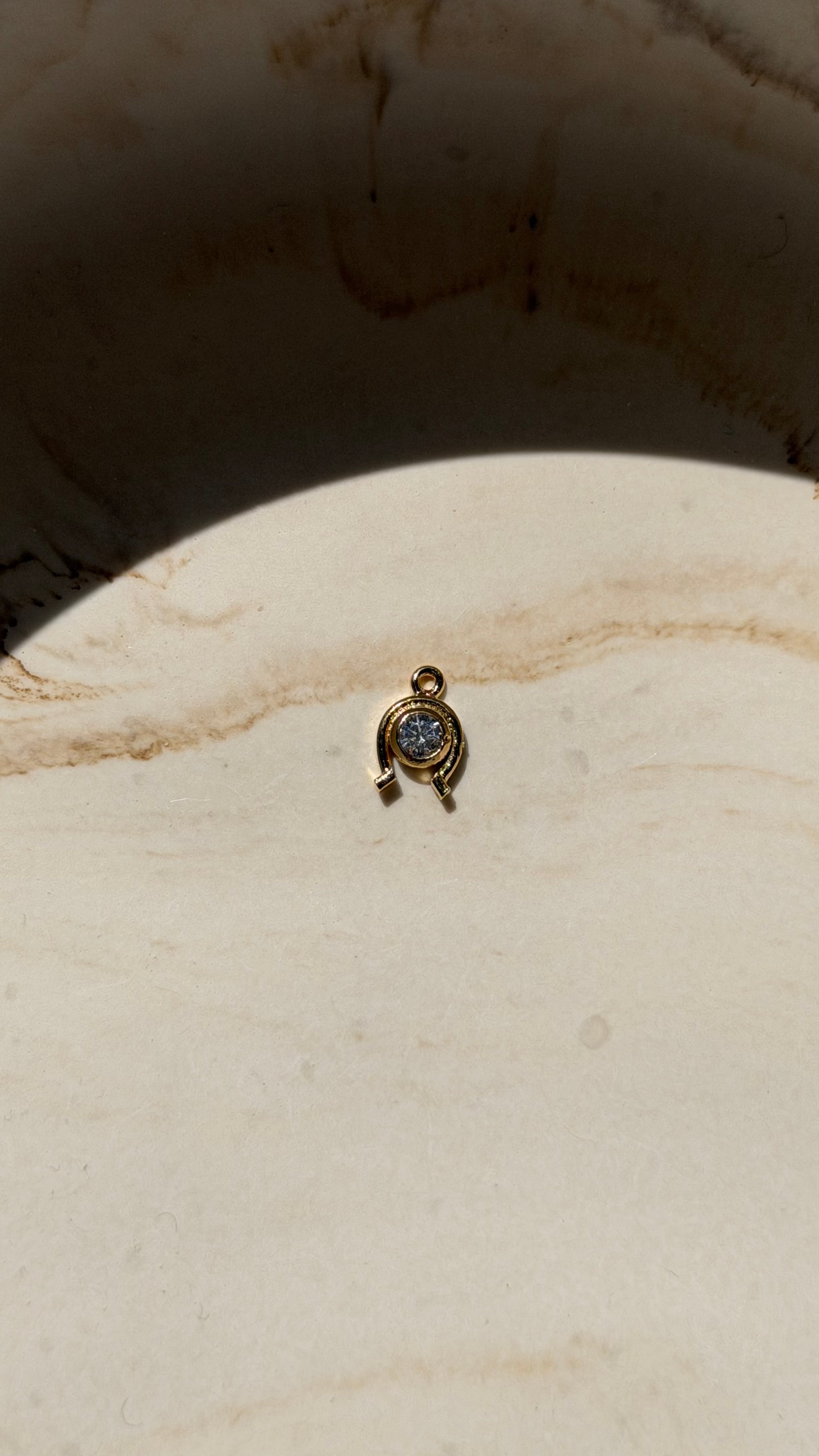 Horse Shoe with Cubic Zirconia Charm - 24kt Gold Plated