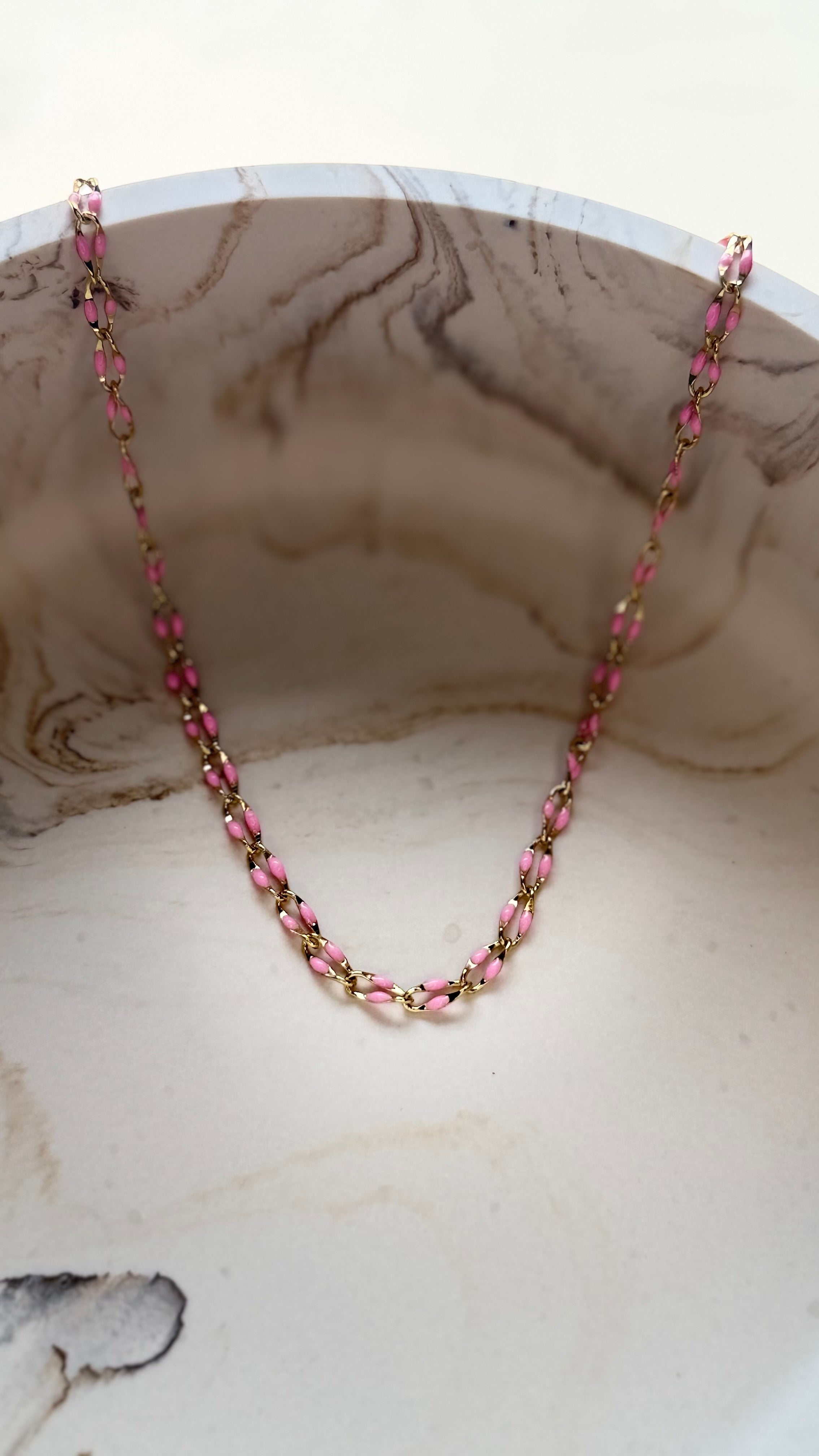 Pink Enamel Marquise Link Chain - 24kt gold plated