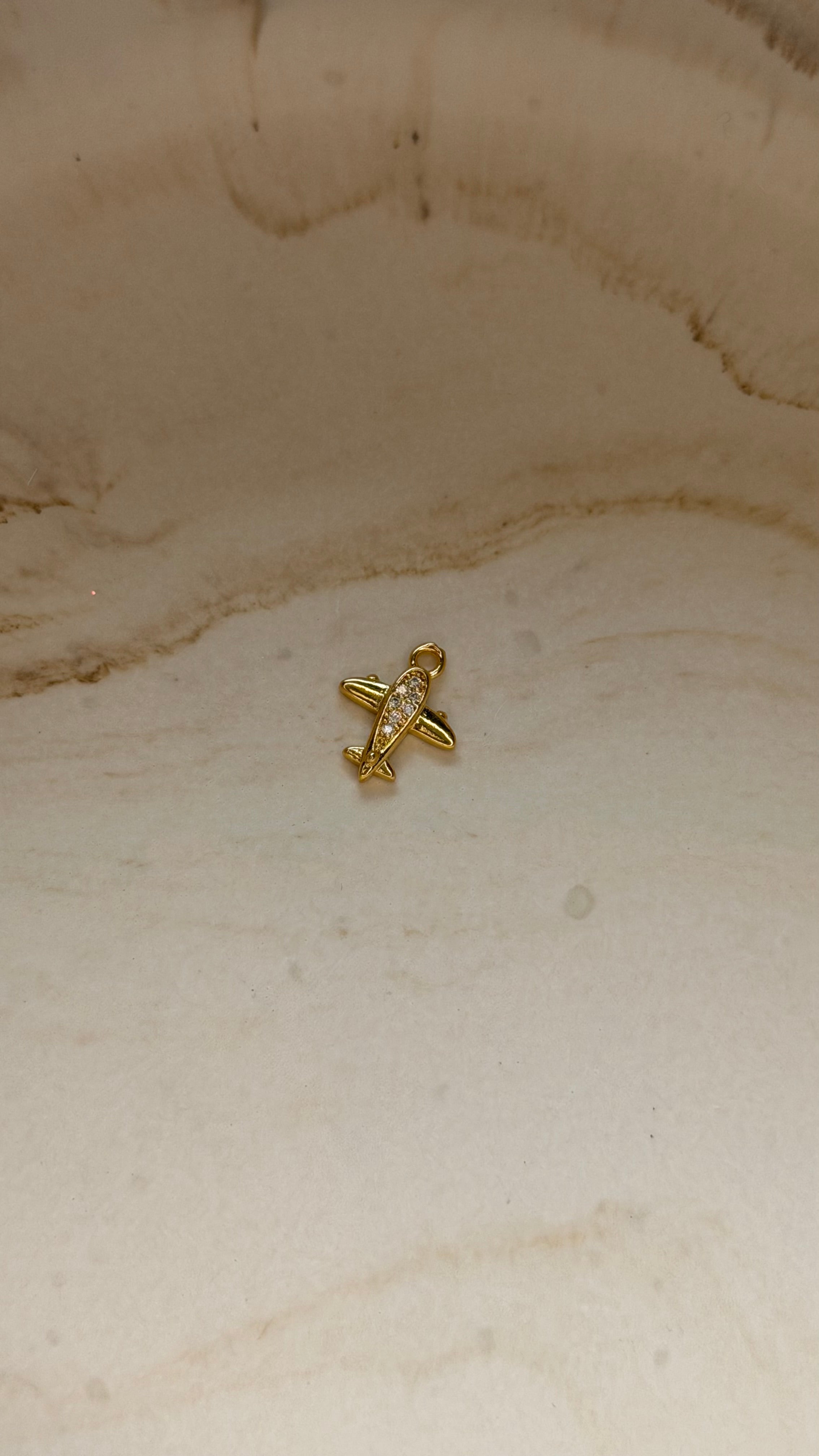 CZ Aeroplane Charm - 24kt Gold Plated
