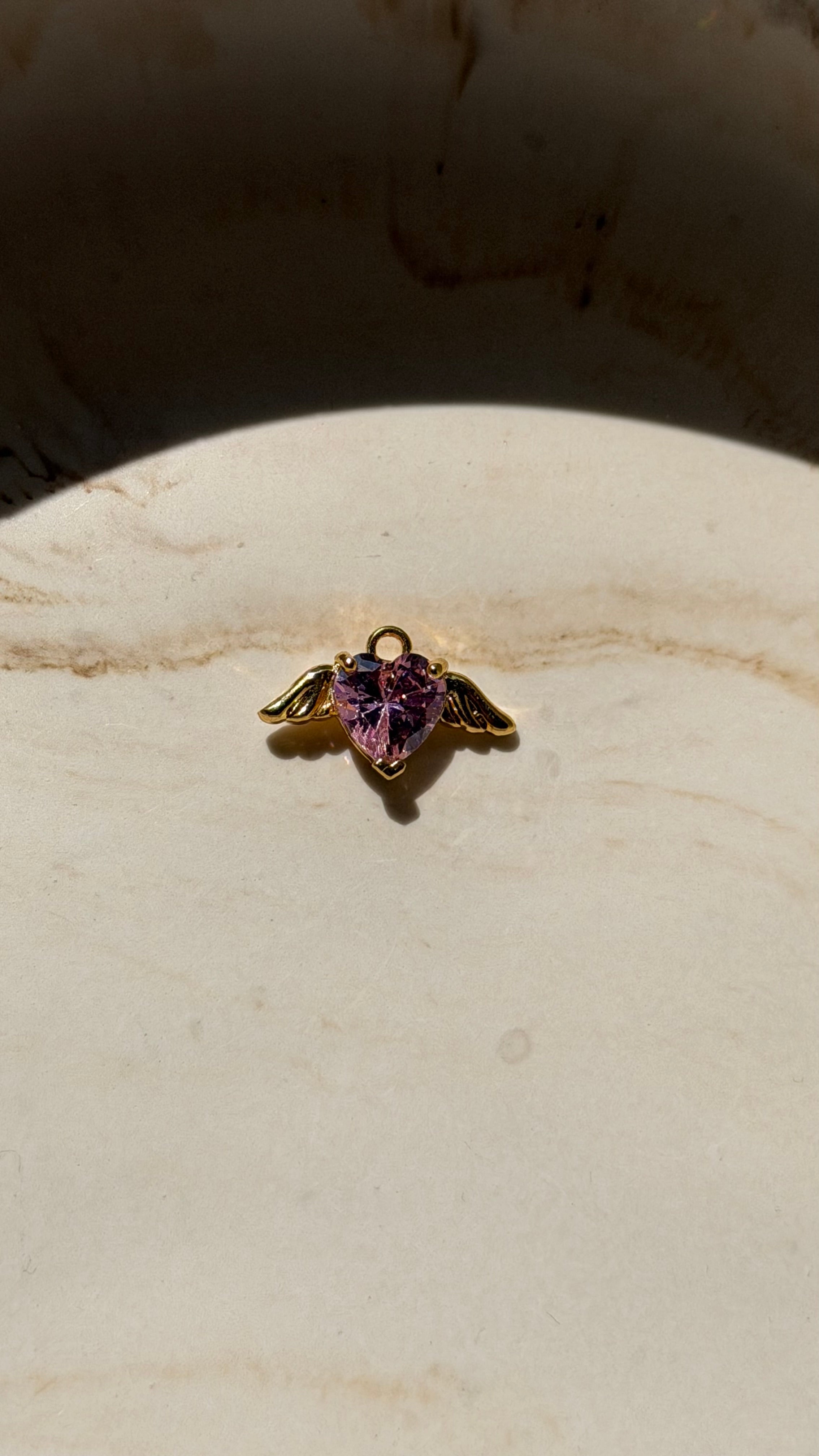 Pink Angel Heart 24Kt Gold Plated Swarovski Heart Charm