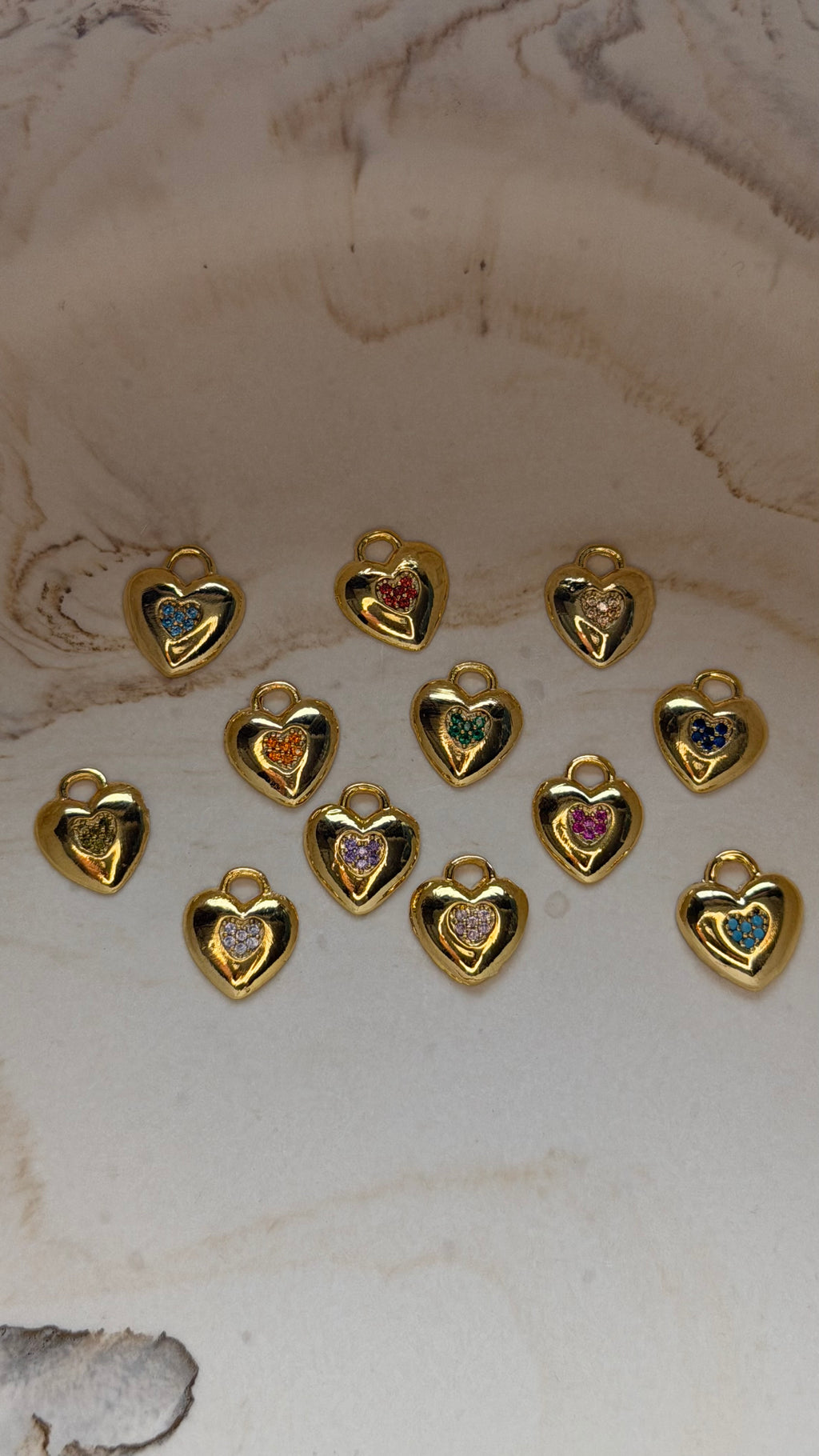 Heart Birthstone CZ charm - 24kt Gold Plated