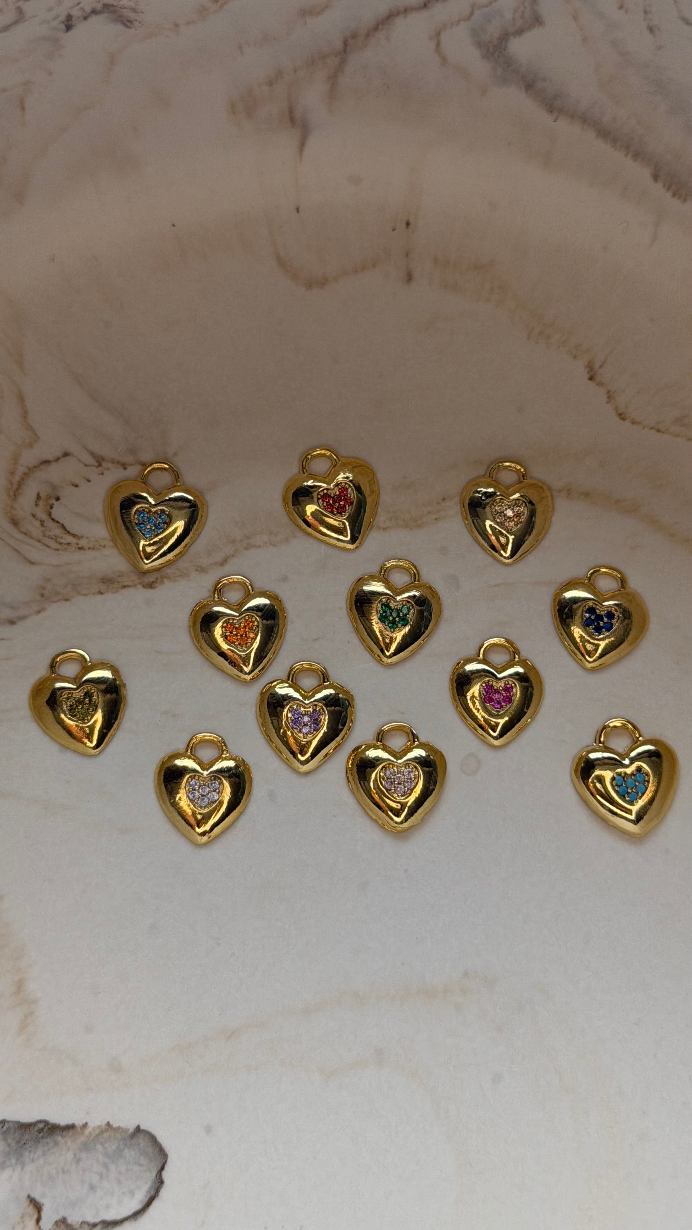 Heart Birthstone CZ charm - 24kt Gold Plated