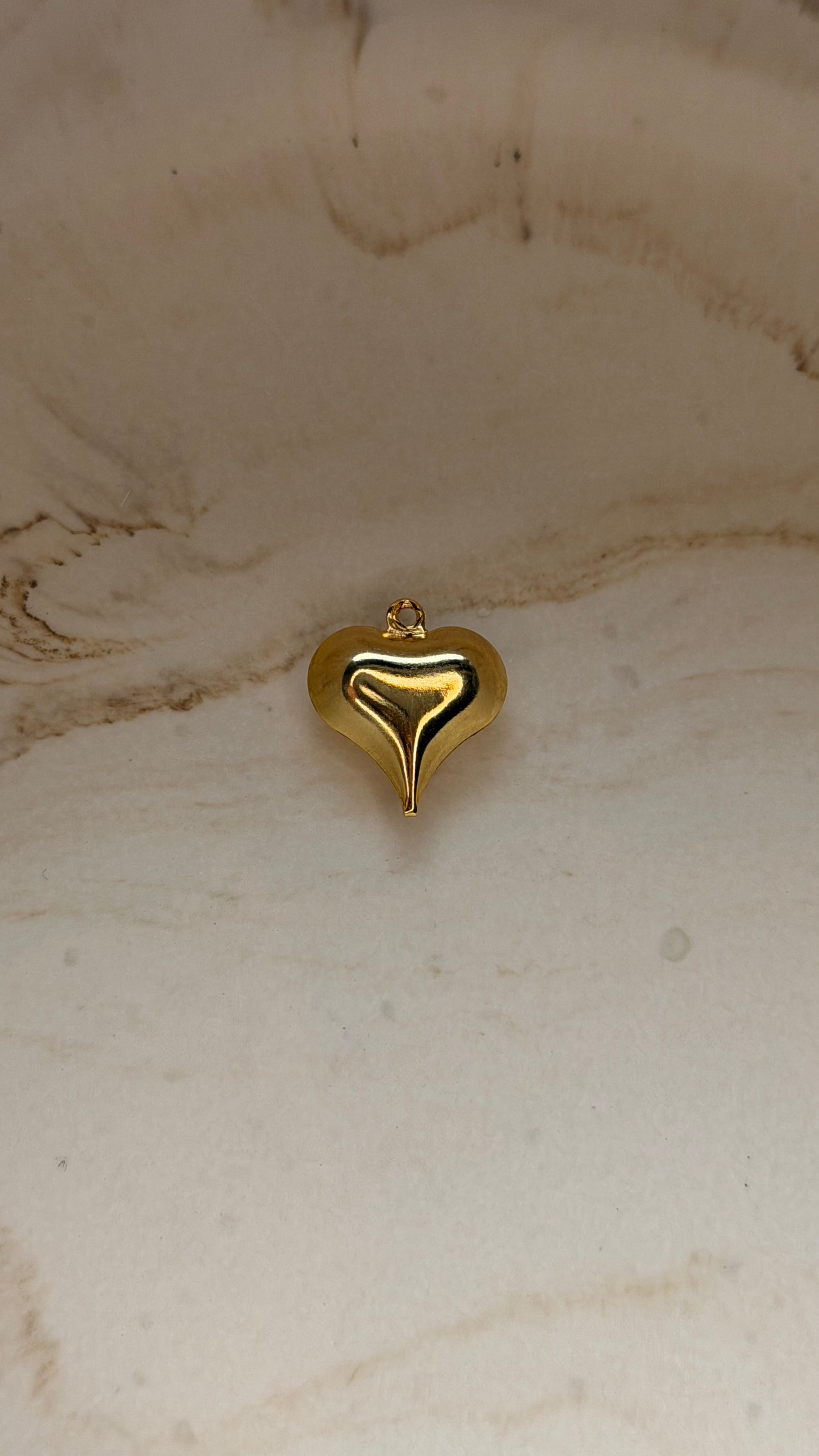 Hallow Puffed Heart Charm - 24kt Gold Plated
