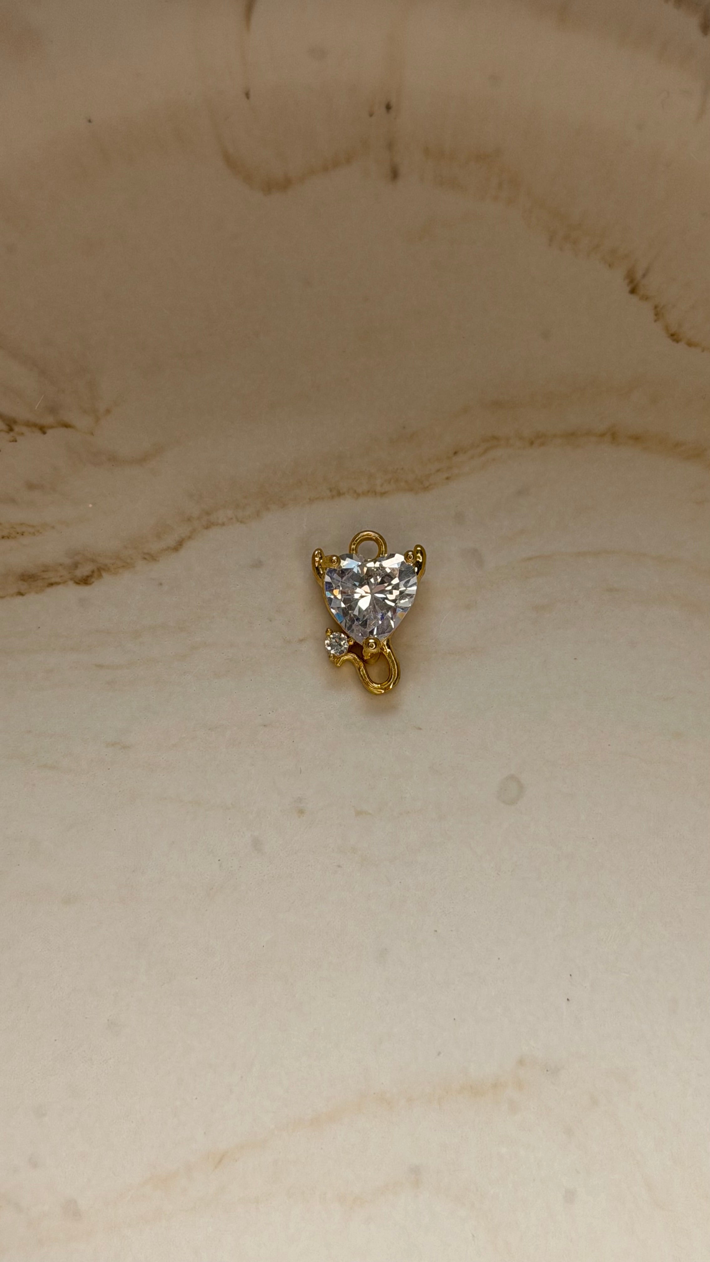 Devil Swarovski Heart Charm - 24kt Gold Plated