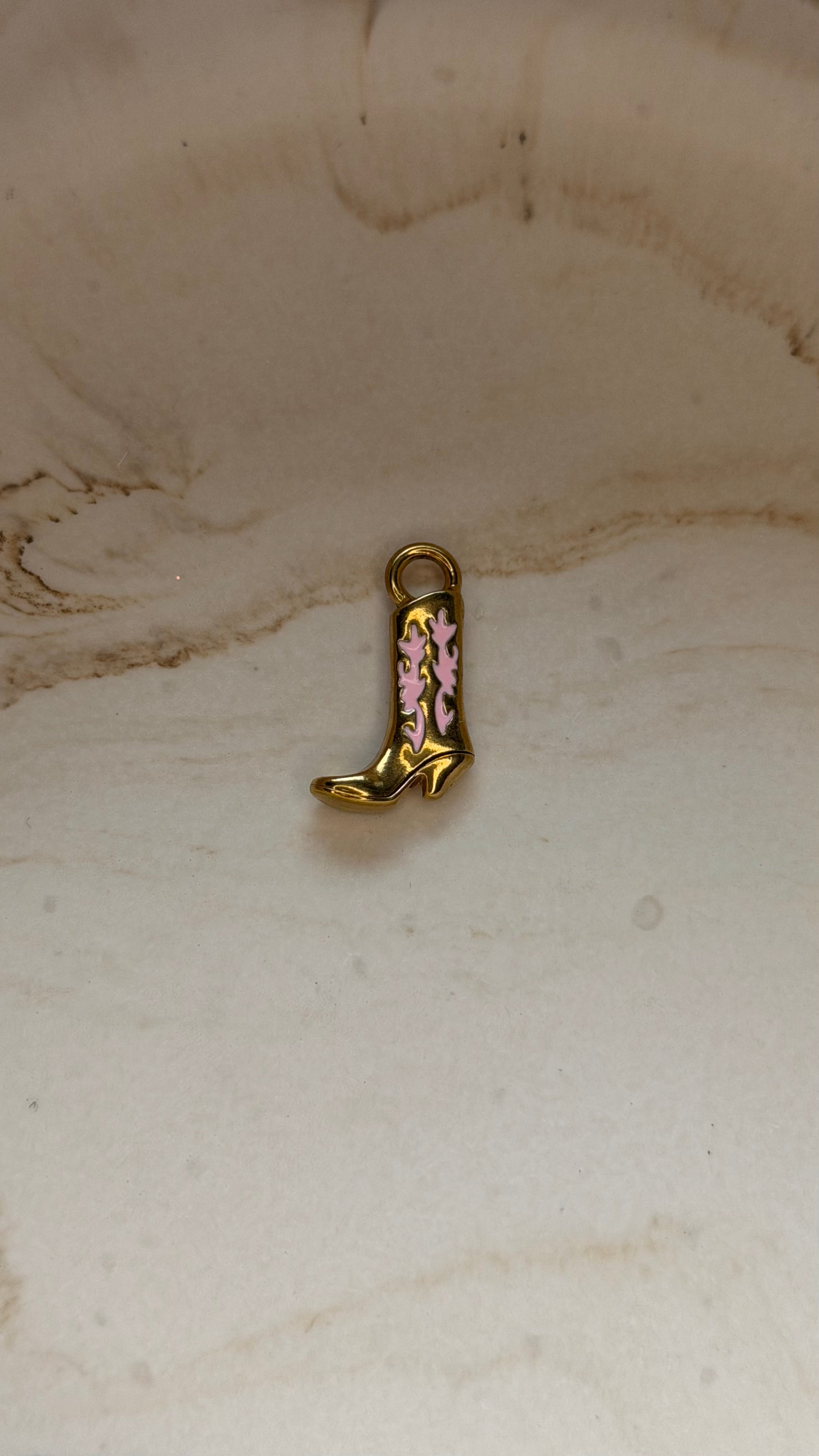 Pink Enamel Cowboy Charm - 24kt Gold Plated
