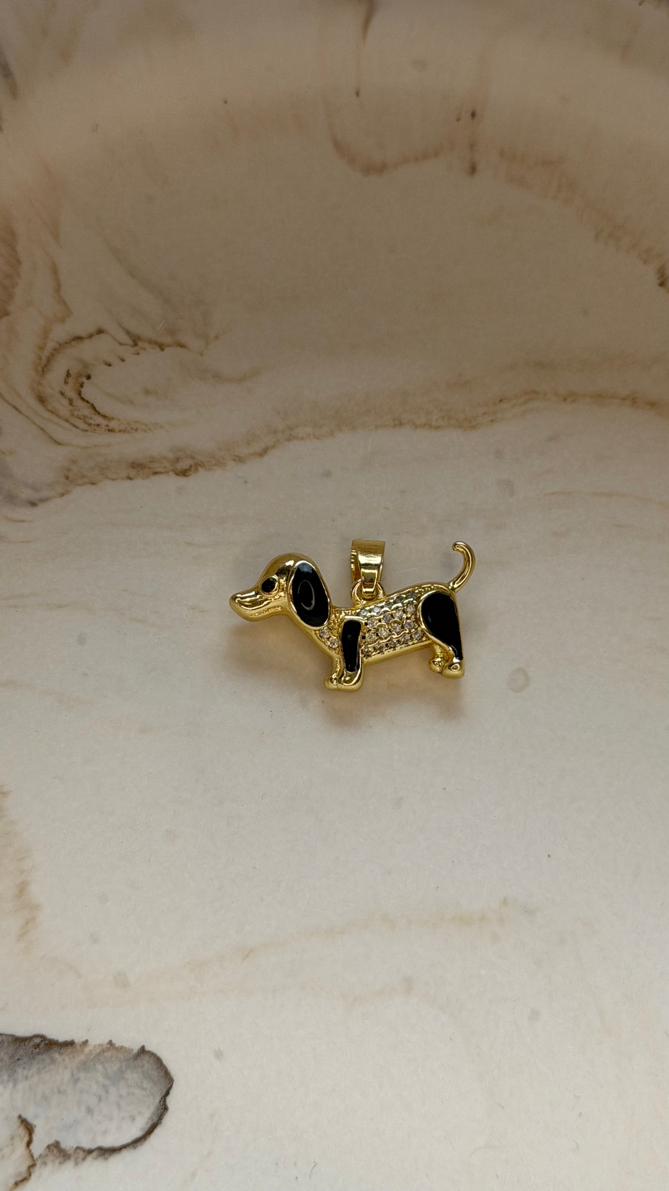 Black enamel Dachshund Charm - 24kt Gold plated