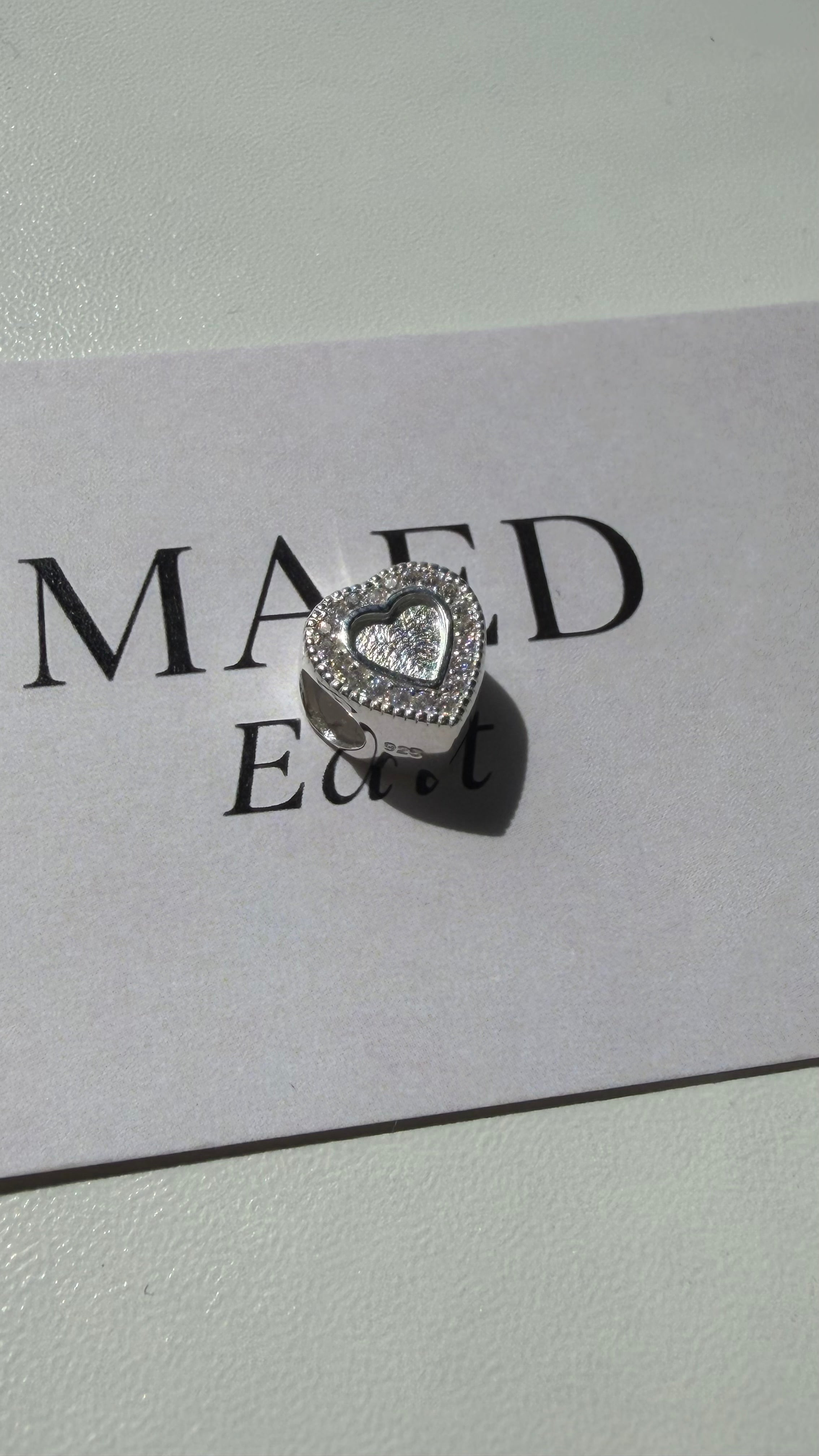 Solid Silver Heart Charm for bracelet
