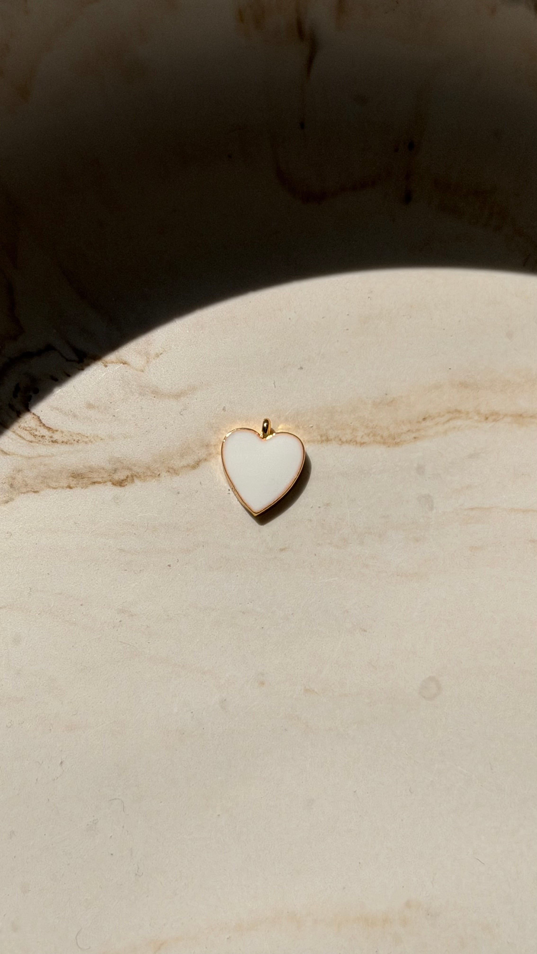 White Enamelled Heart Charm 24kt gold plated