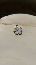 White Flower Charm – Enamel Blossom - PVD gold plated