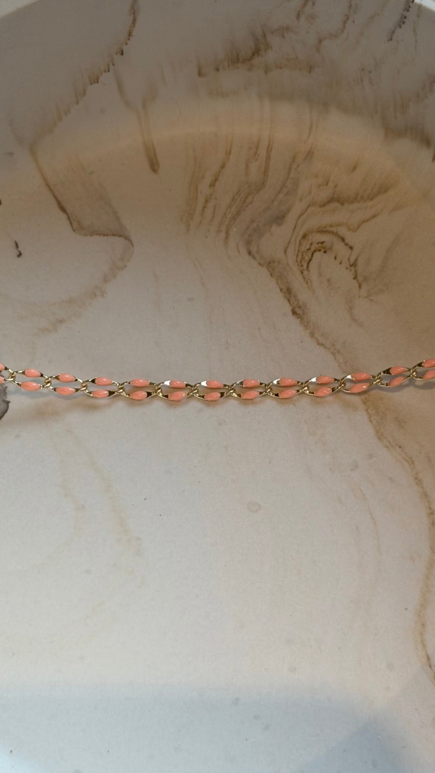 Peach Enamel Marquise Link Chain - 24kt gold plated