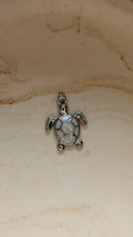 White Enamel Sea Turtle Charm - Stainless Steel