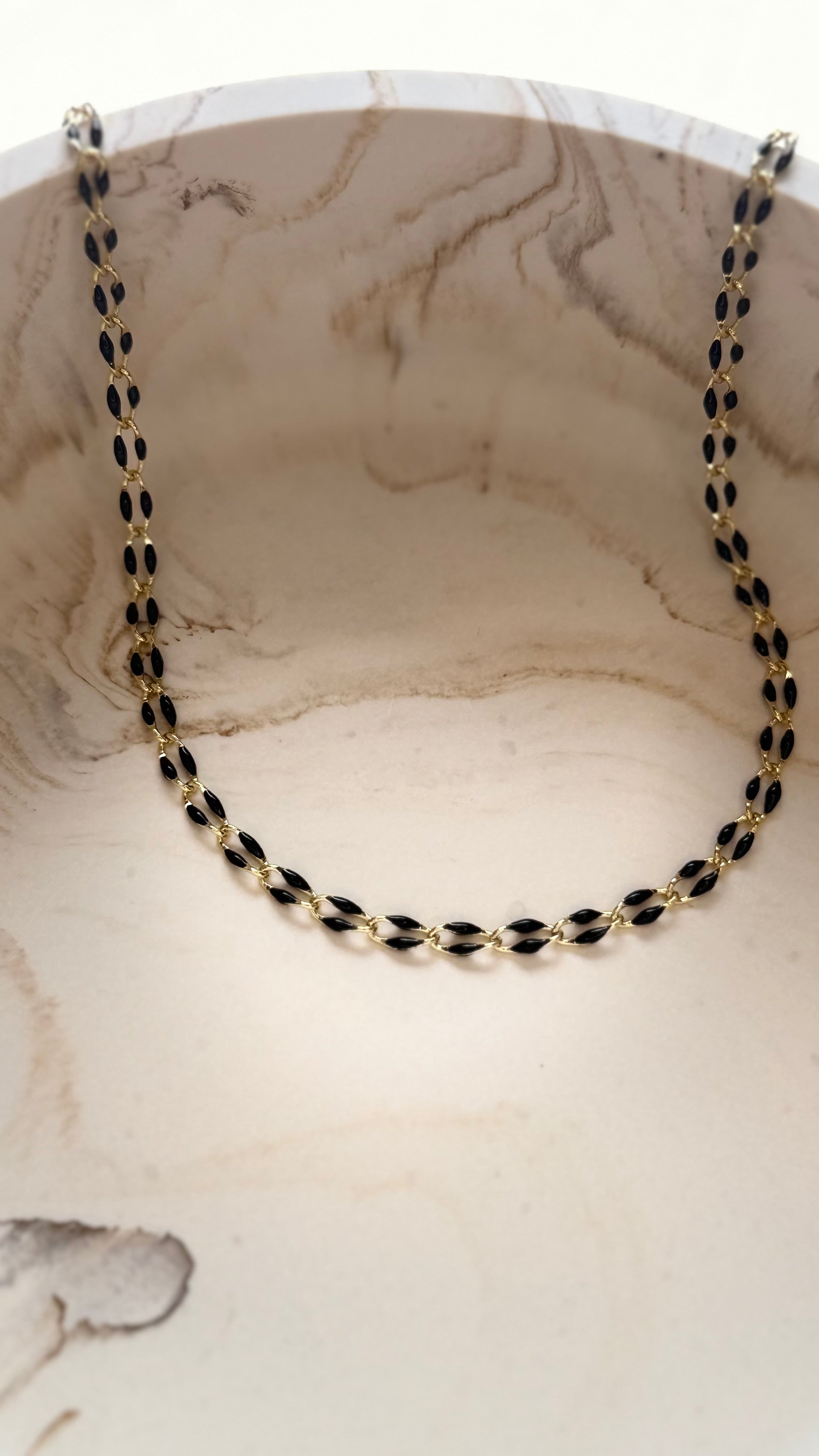 Black Enamel Marquise Link Chain - 24kt gold plated