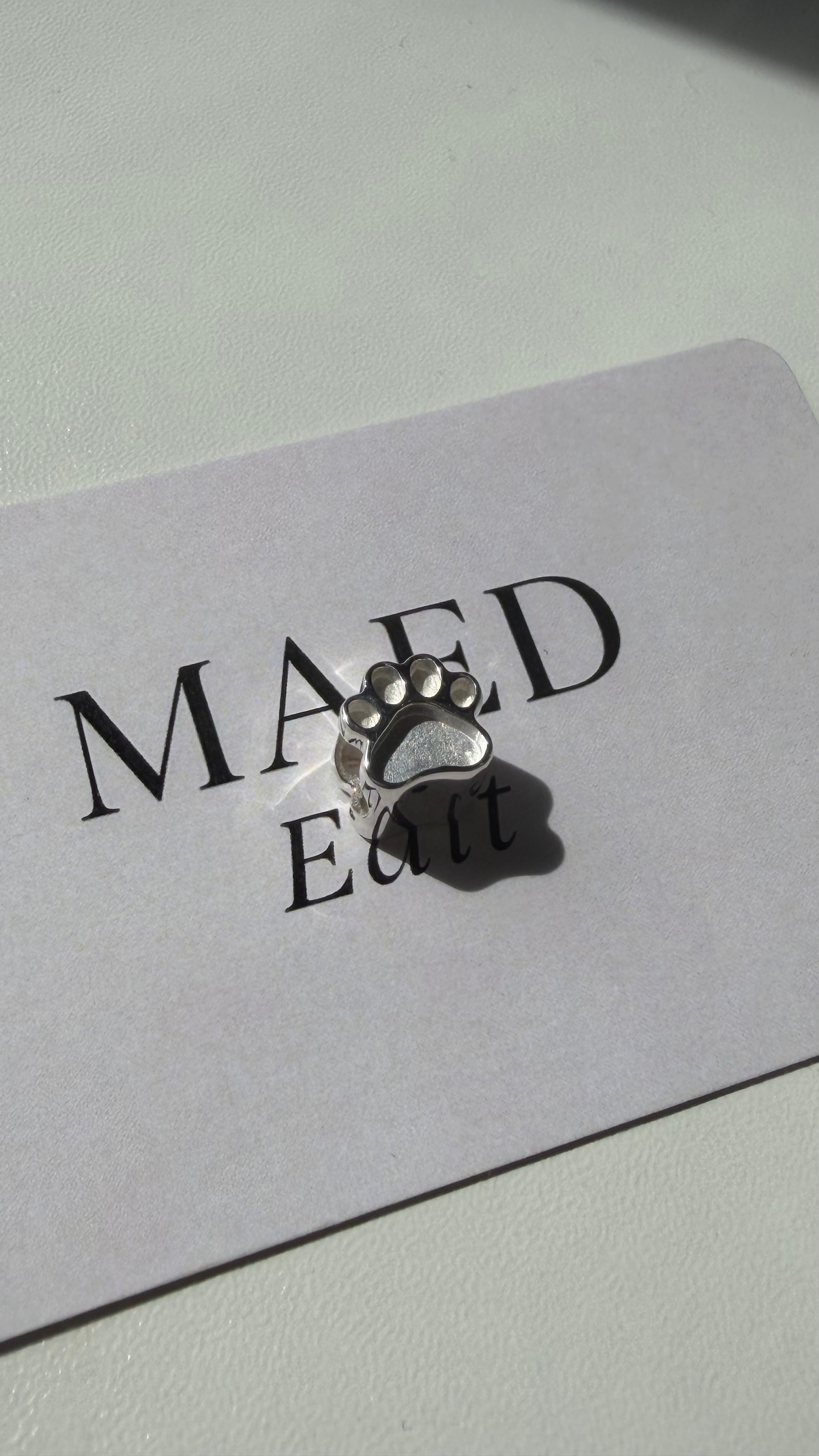 Solid Silver dog paw charm for bracelet