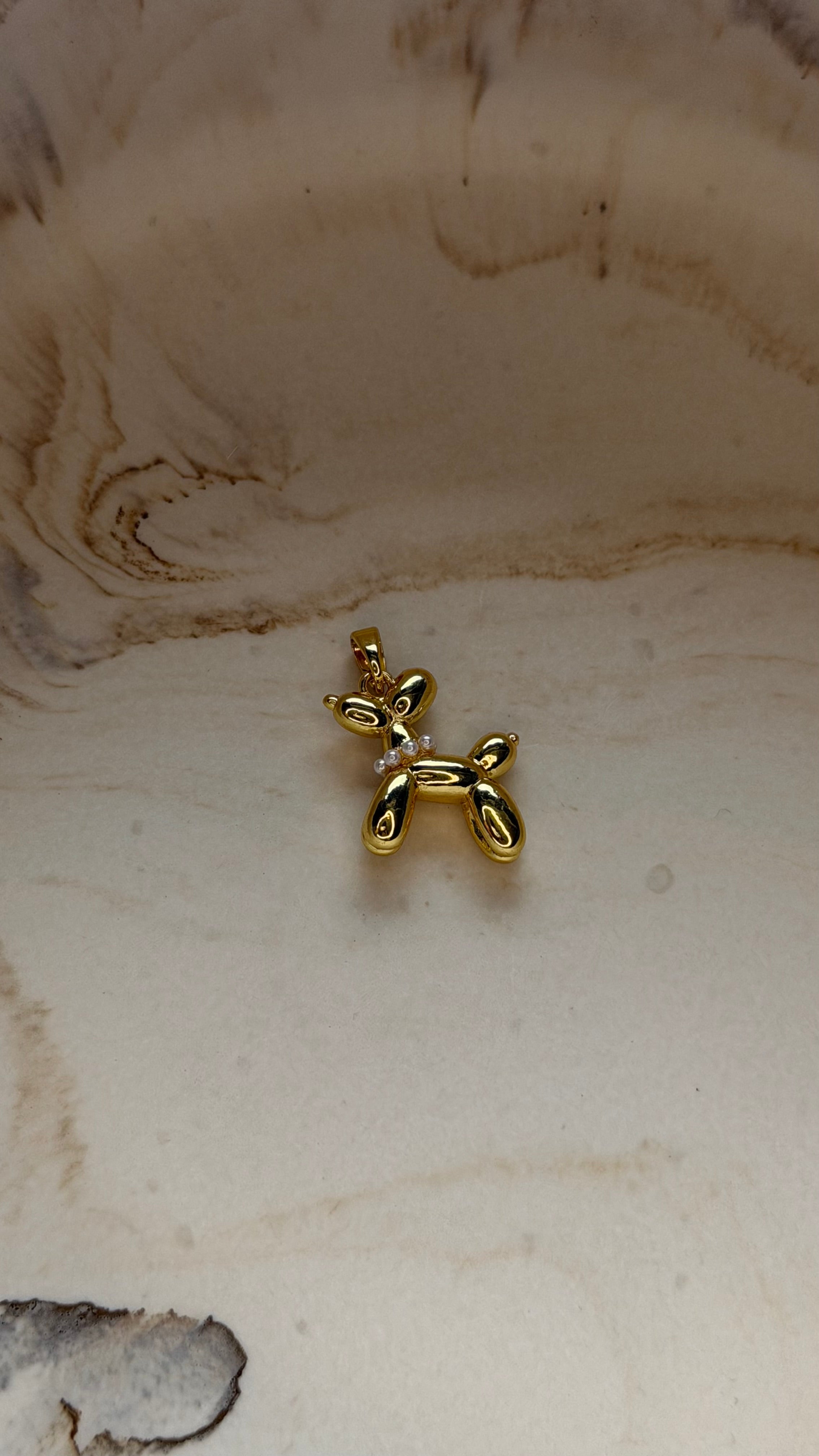 Balloon Dog With Pearl Collar - 24kt Gold Plated