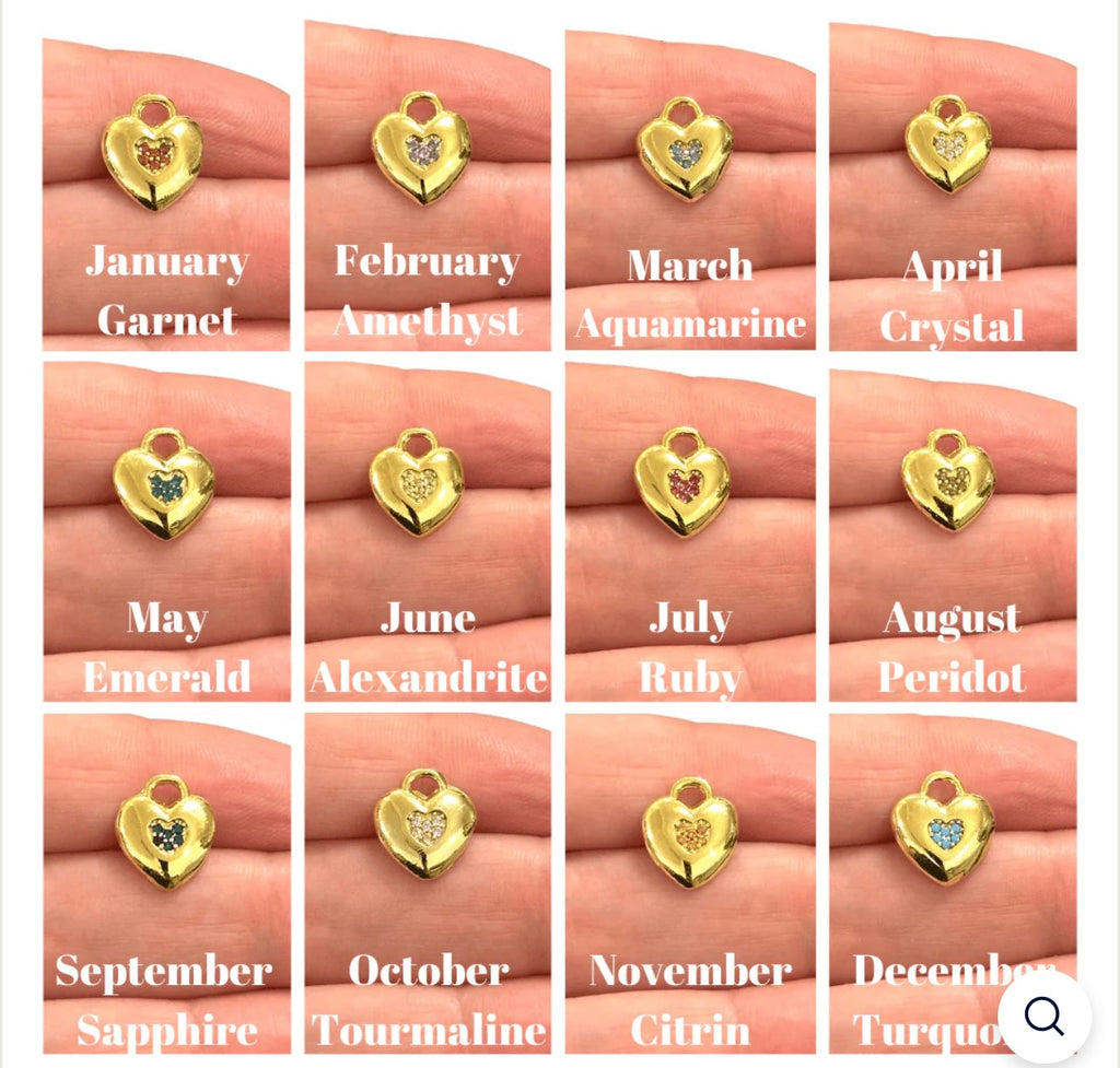 Heart Birthstone CZ charm - 24kt Gold Plated